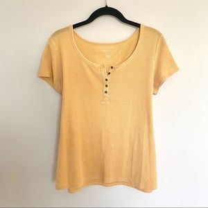 American Eagle Yellow Henley Waffle Knit T Shirt